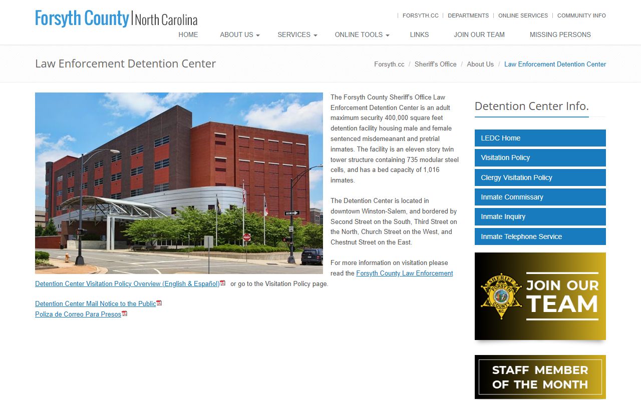 Forsyth County Law Enforcement Detention Center jail overview and inmate records source