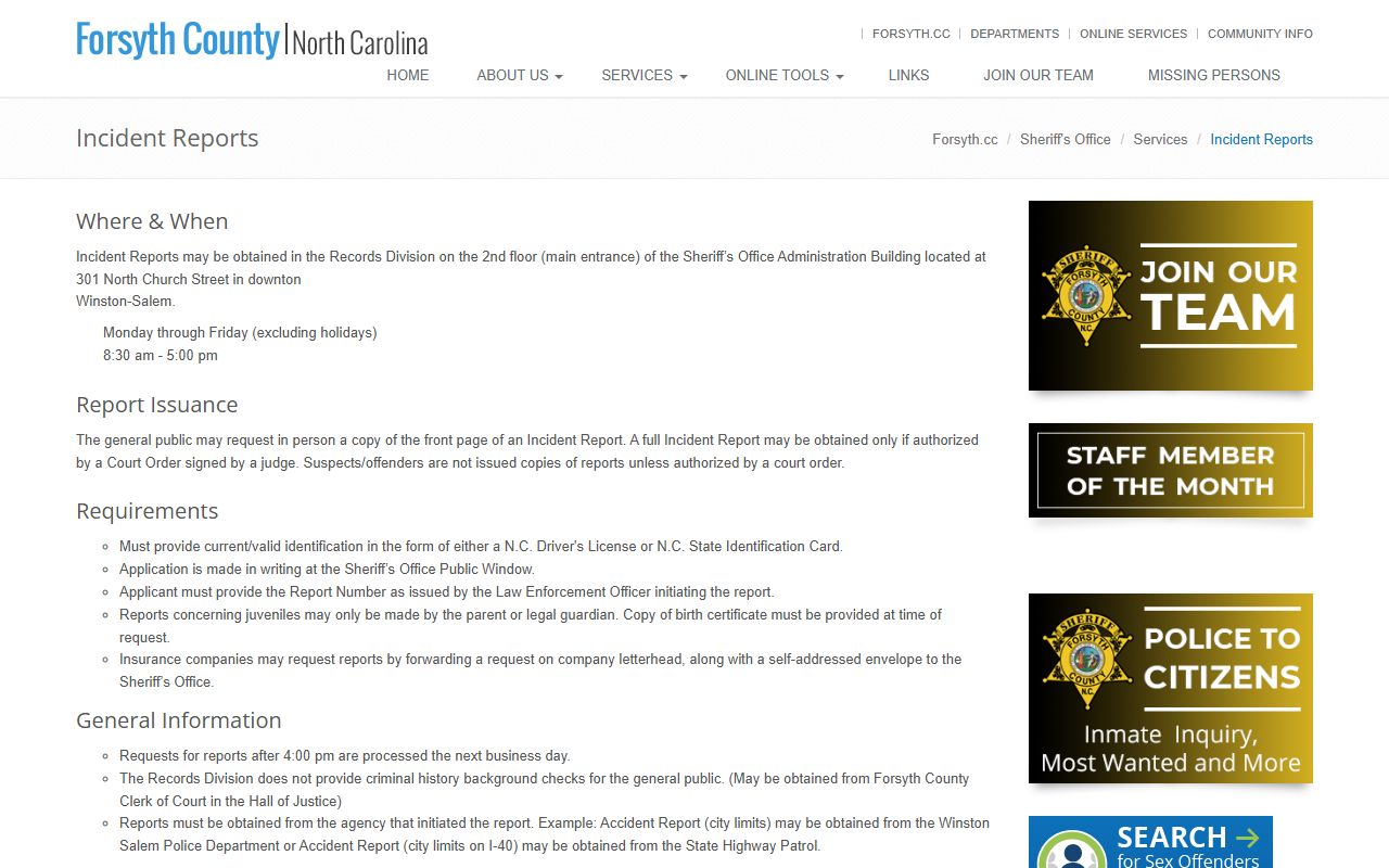 Forsyth County jail mugshots records request instructions