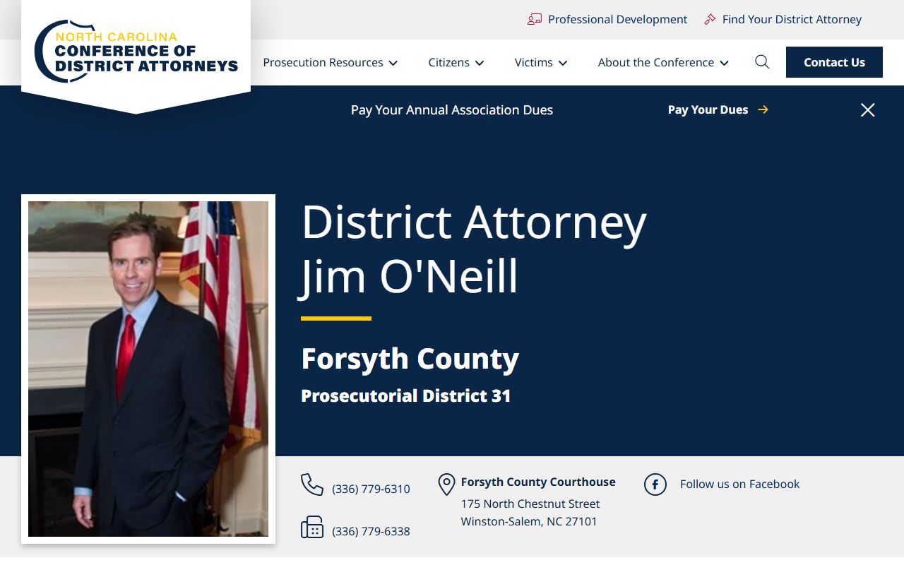 Forsyth County court records after arrest District Attorney page