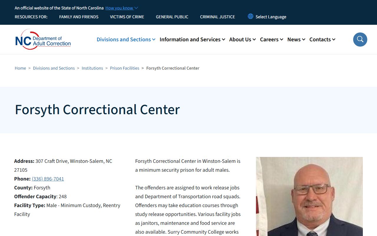 Forsyth Correctional Center state prison inmate lookup facility page