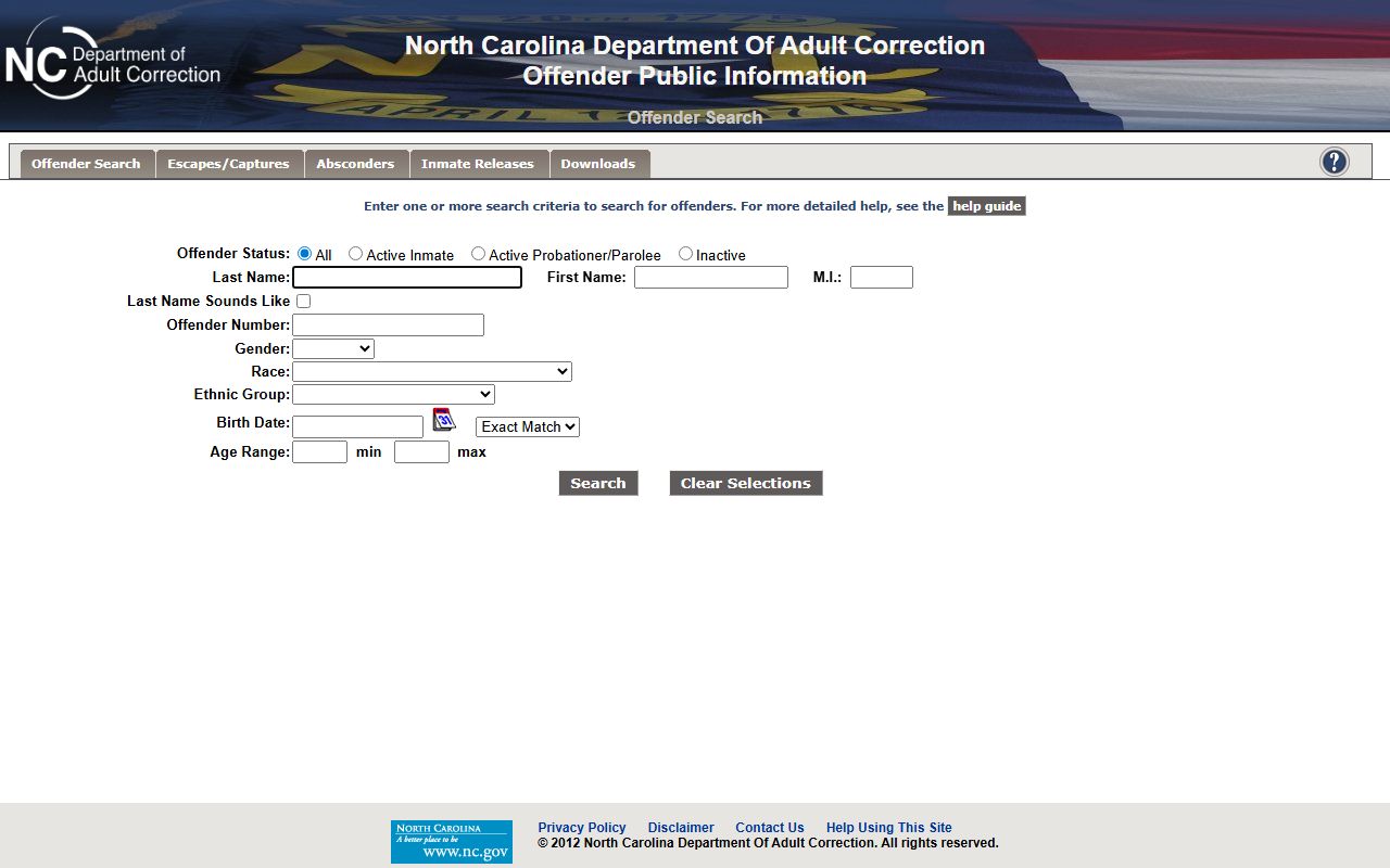 NC DAC offender public information search for Forsyth Correctional Center inmates